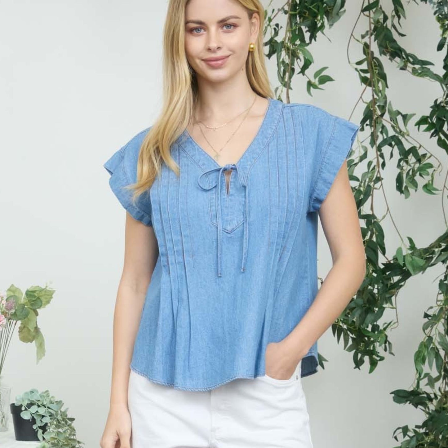 Front Tie Pintuck Top