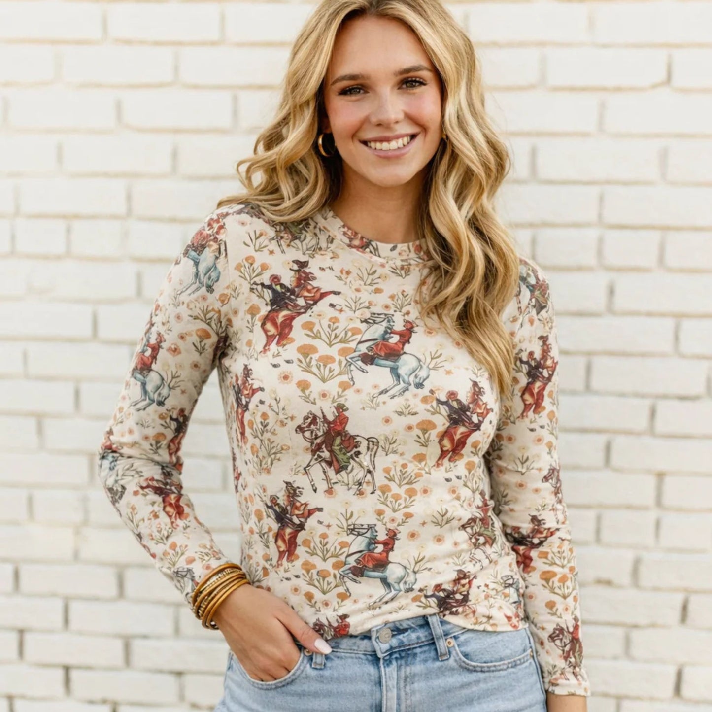 Vintage Floral Cowboy Mesh Top