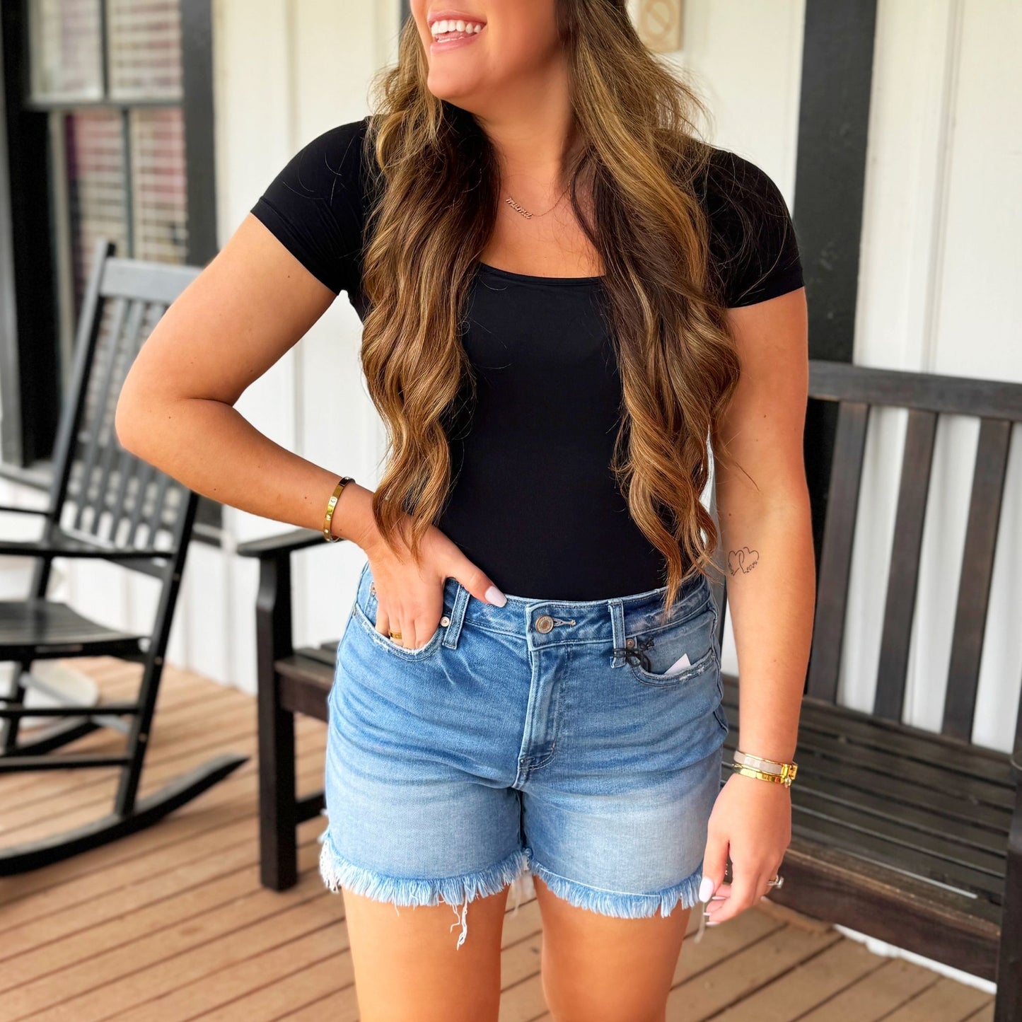 Mid Rise Denim Shorts