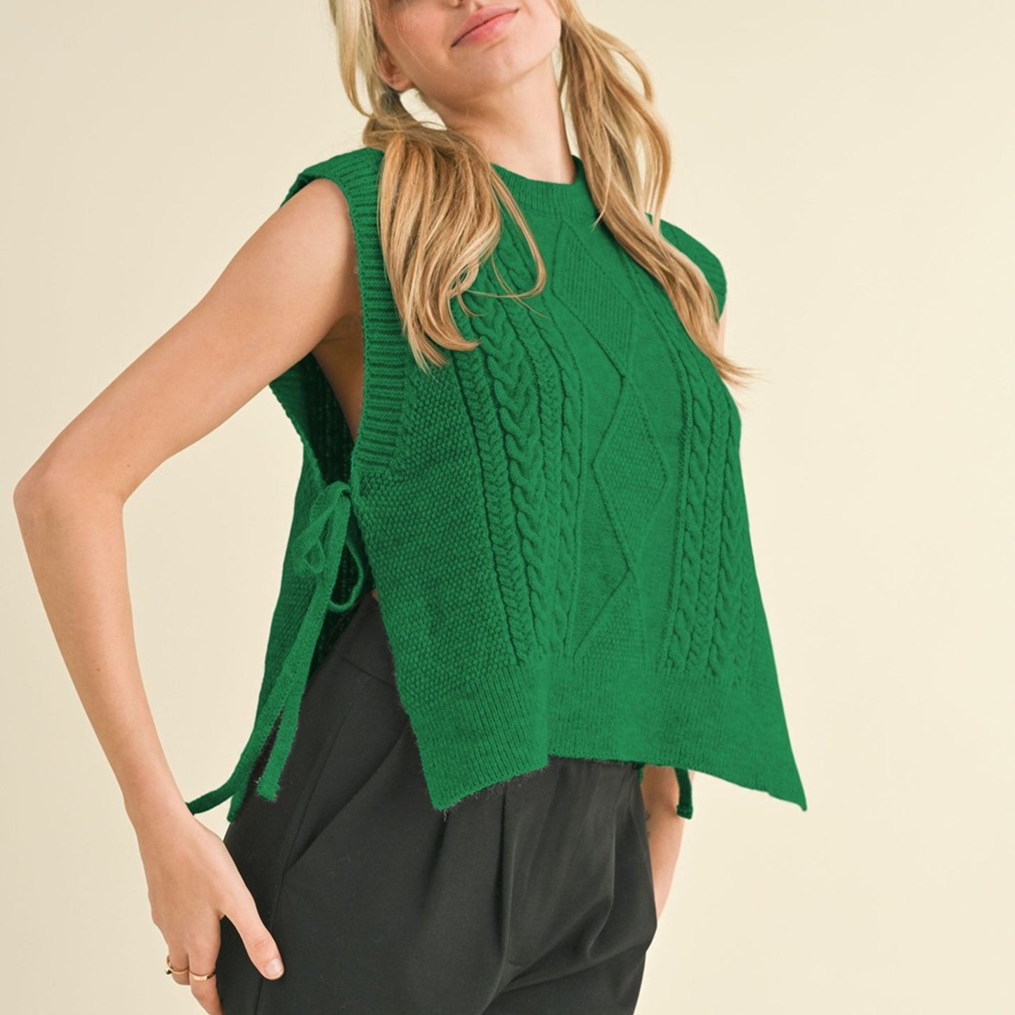 Cable Knit Side Tie Sweater Vest