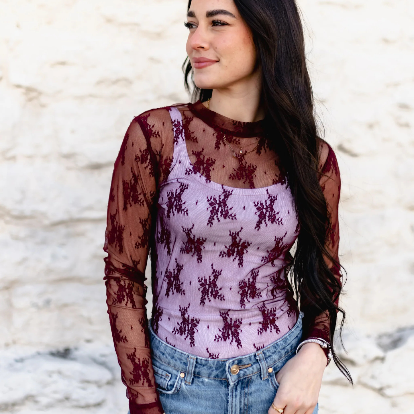 Wine Lace Top