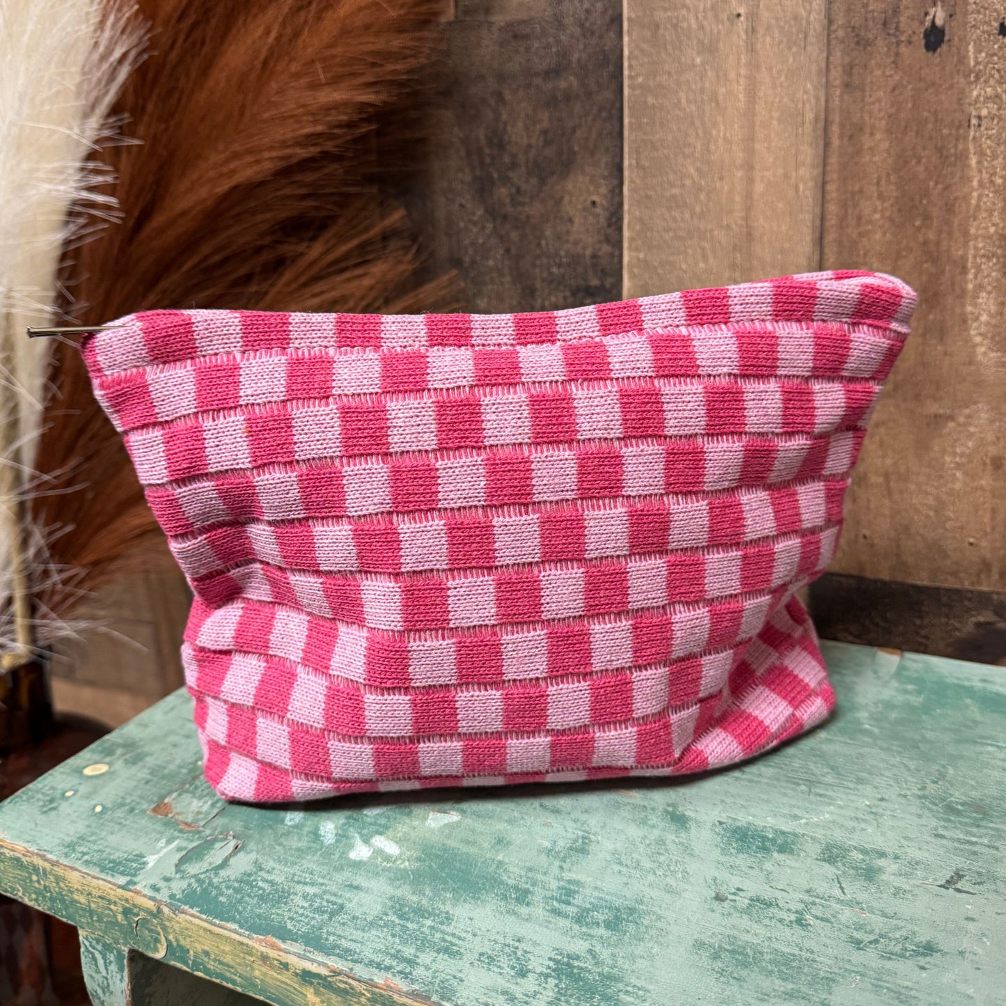 Pink Checkered Pouch