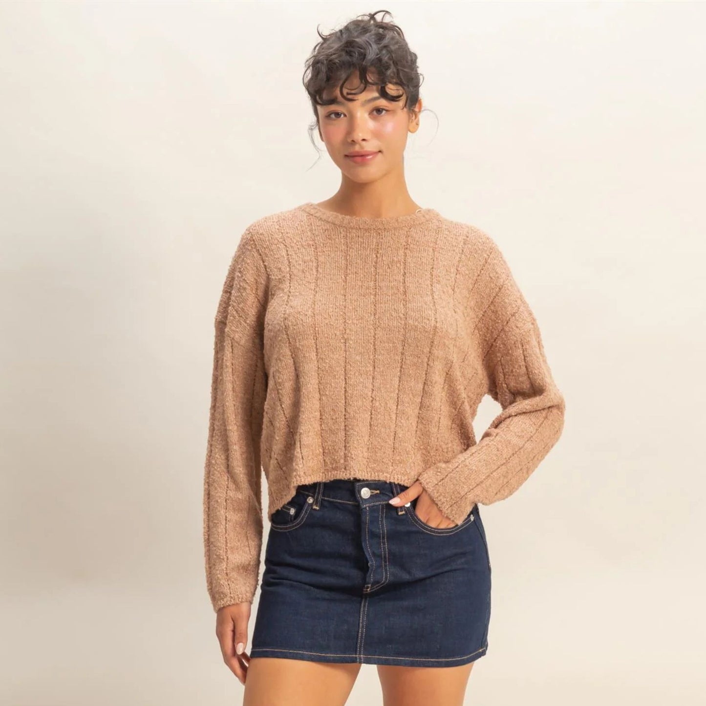 Ribbed Texture Crew Neck Sweater