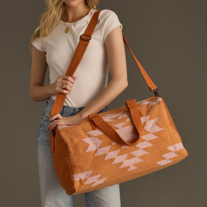 Orange and Light Pink Aztec Duffel