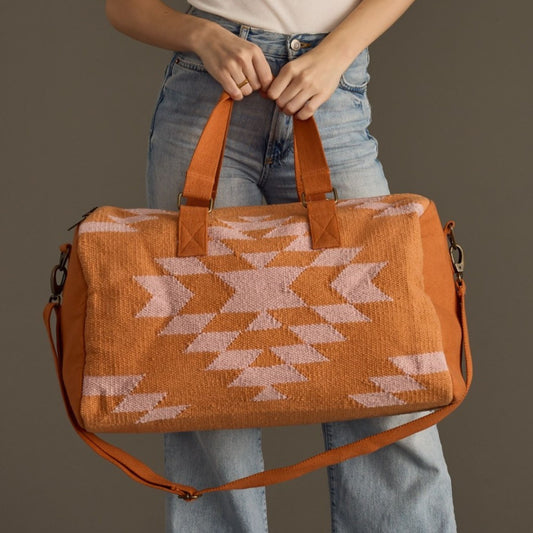 Orange and Light Pink Aztec Duffel