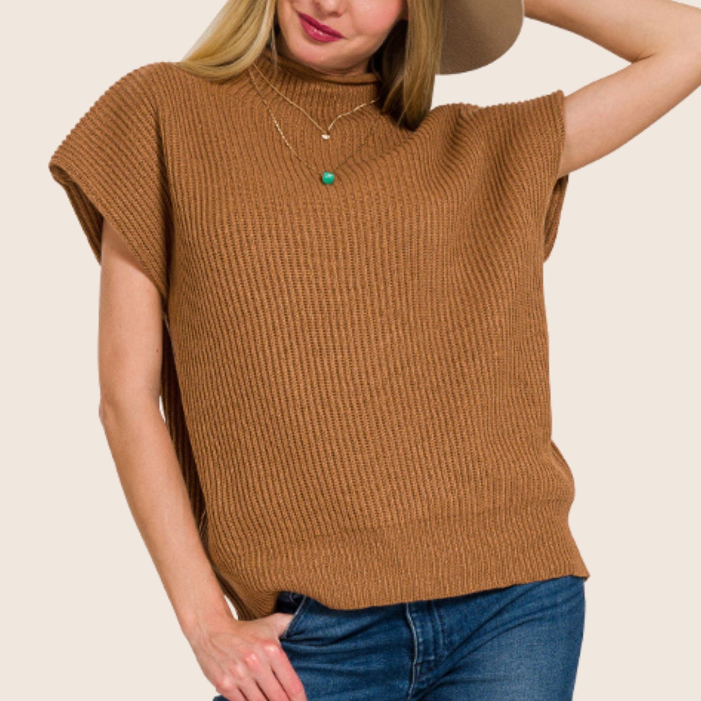 Power Shoulder Mock Neck Sweater