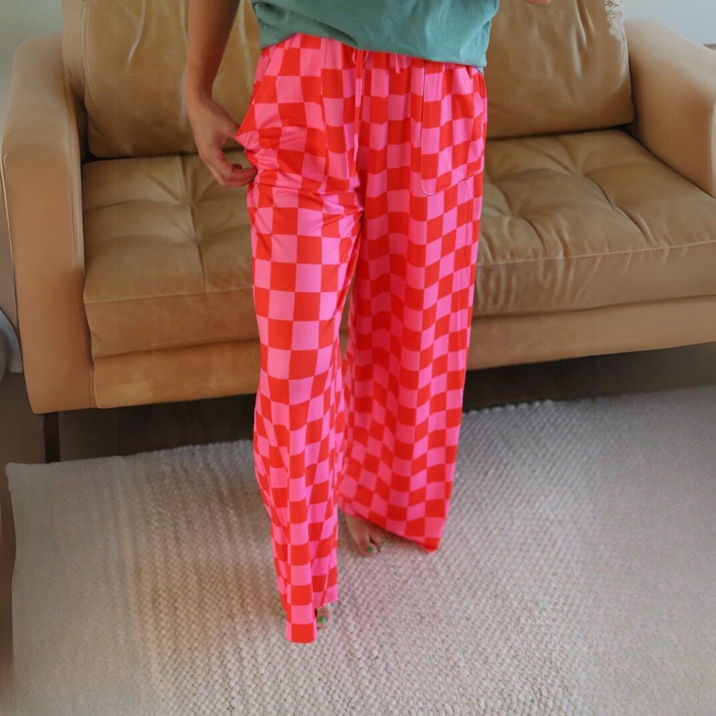 Red and Pink Checkered Pants