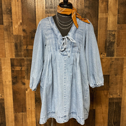 Pleated Denim Dress