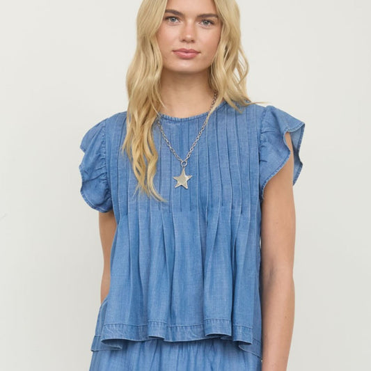 Pintuck Denim Top