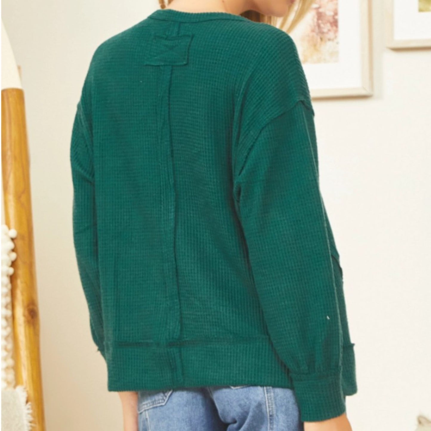 Thermal Waffle Knit Top in Hunter Green