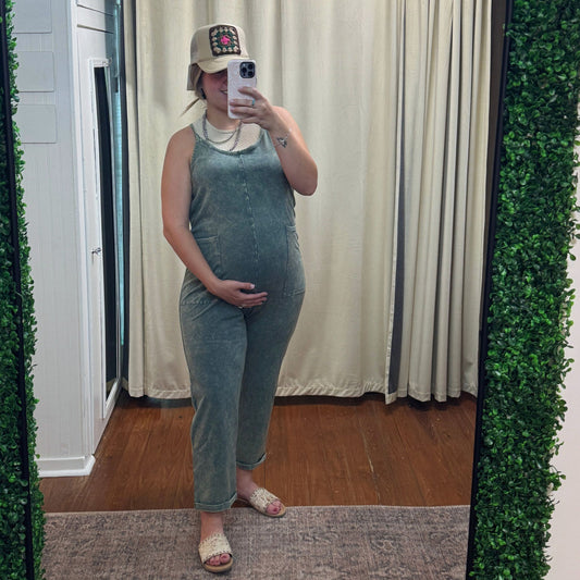 Washed Spaghetti Strap Overalls