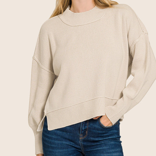 Wide Neck Band Drop Shoulder Sweater