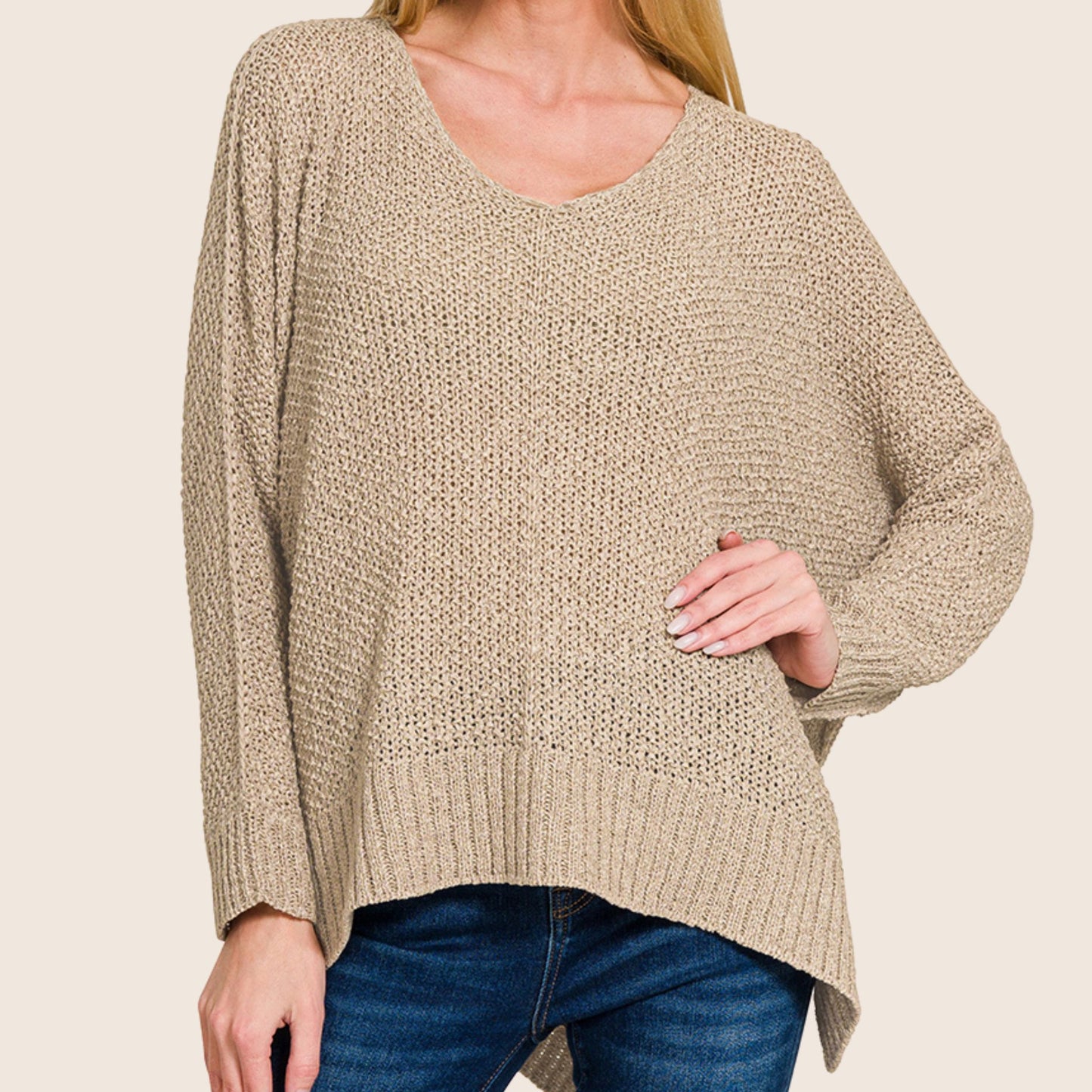 Dolman Sleeve V-Neck Sweater