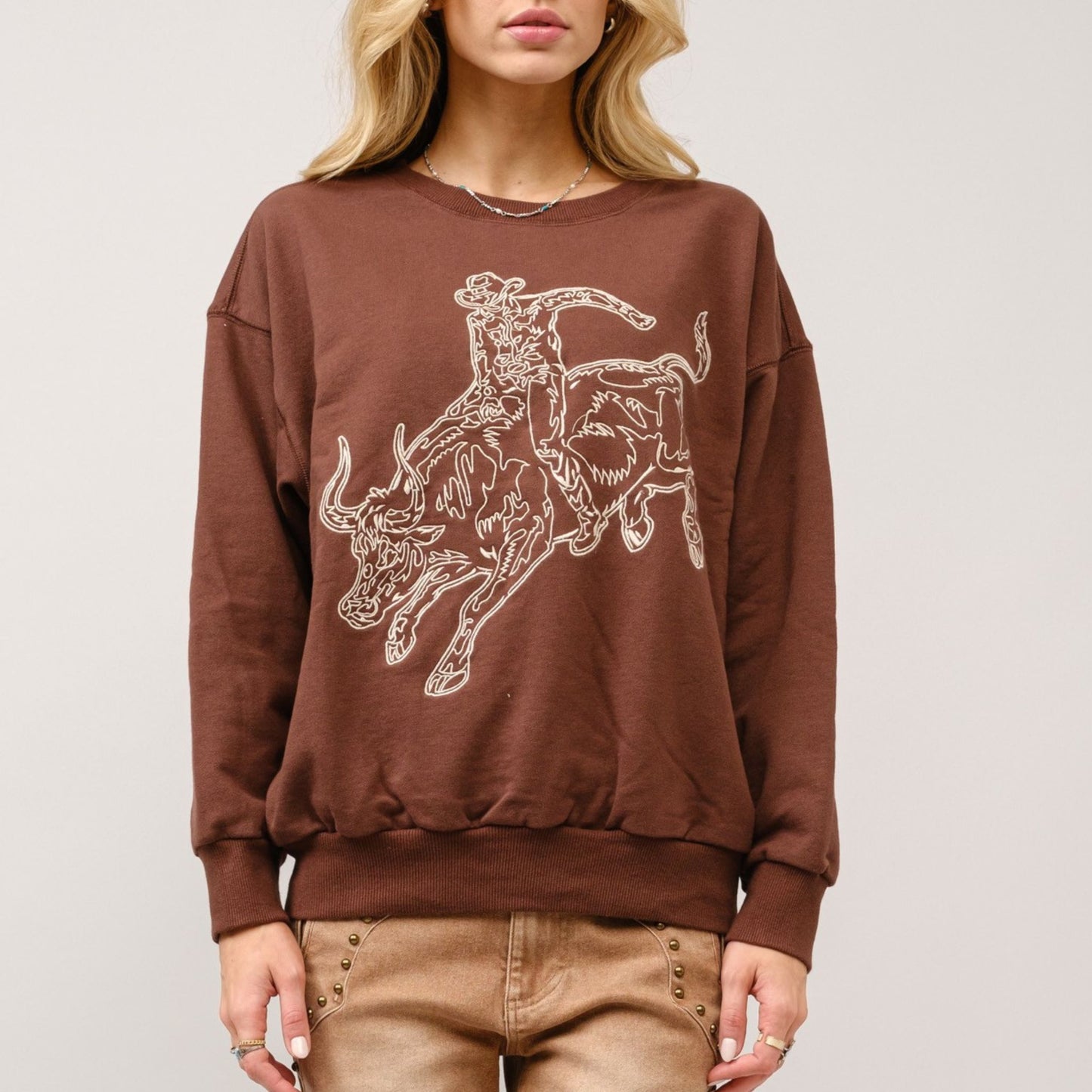 Embroidered Western Pullover Sweatshirt