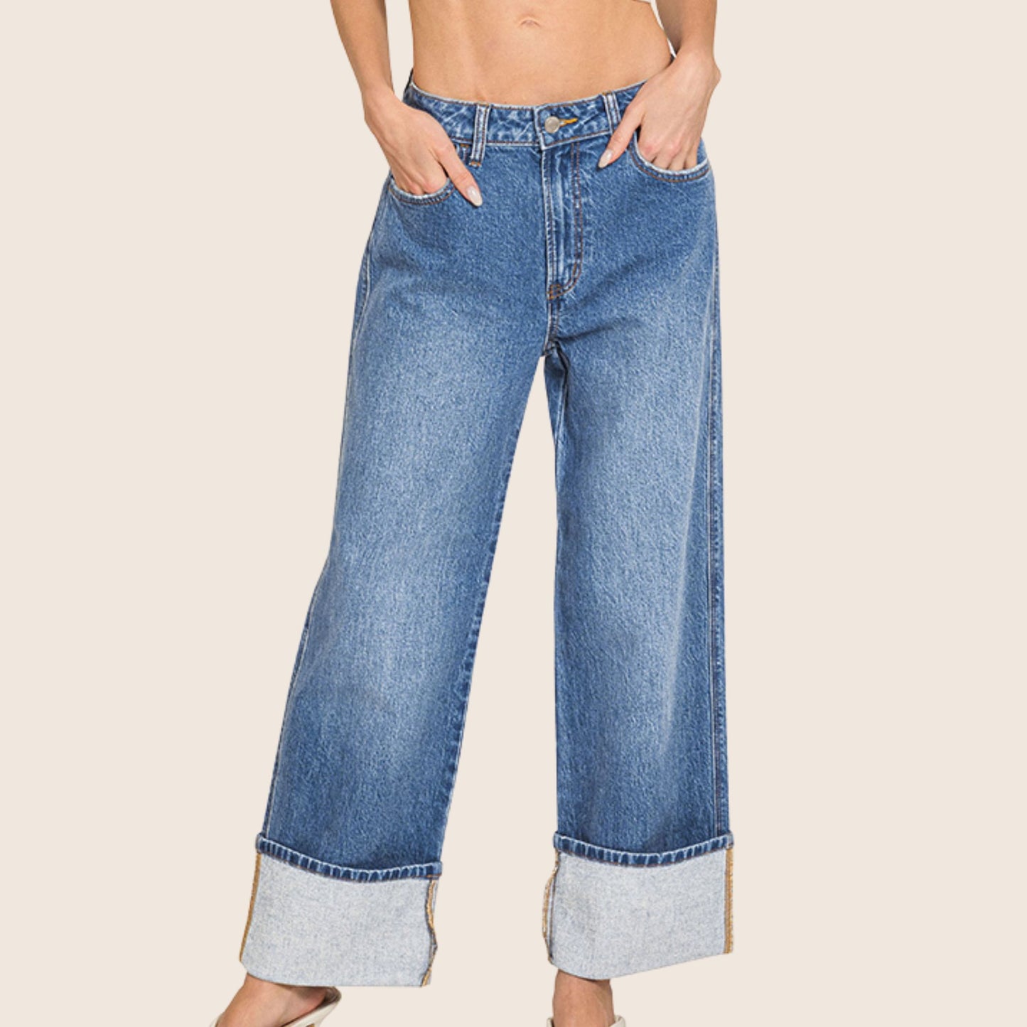 High Rise Cuffed Wide Leg