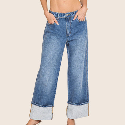 High Rise Cuffed Wide Leg