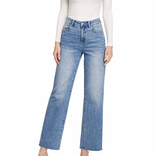 Medium Wash Cropped Wide Leg Denim