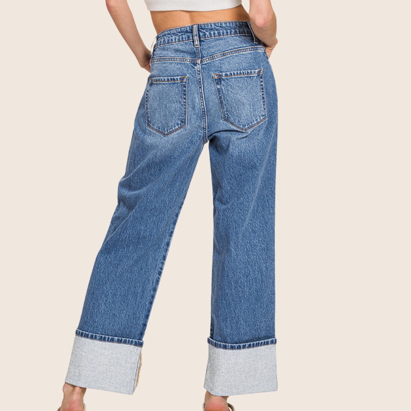 High Rise Cuffed Wide Leg